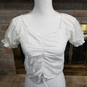 JOLIE & JOY Girl's Eyelet Puff Sleeve Cinched Top White 16/XL
